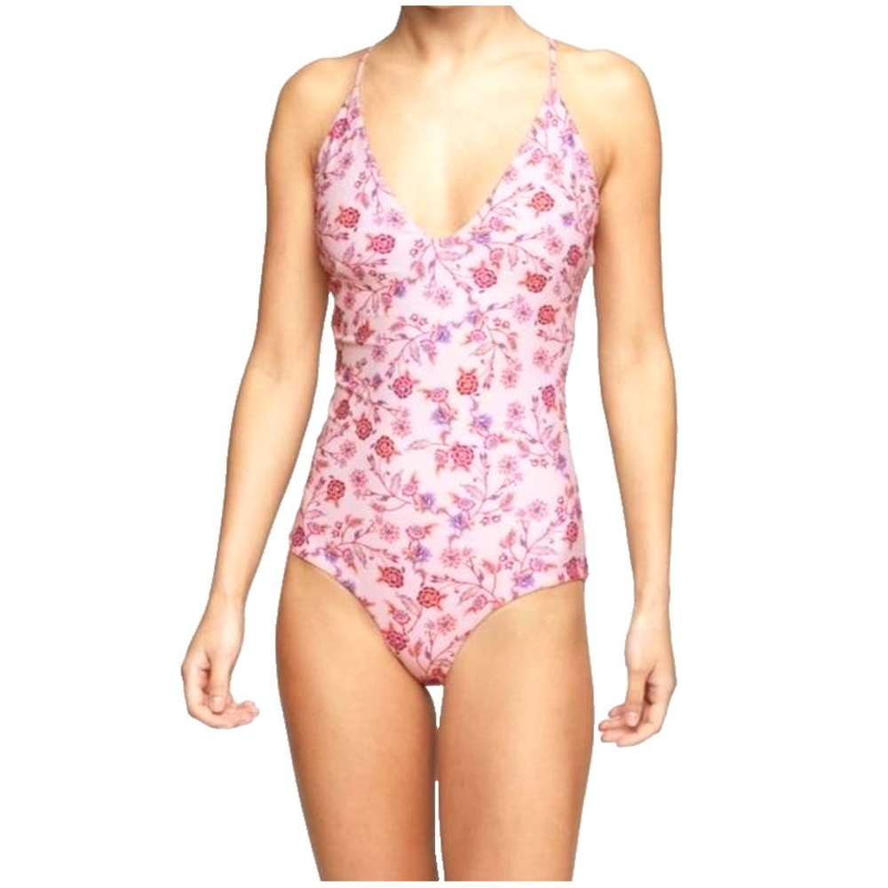 Mikoh Women's Large Swimsuit Las Palmas One Piece Floral Strappy Back Plunge